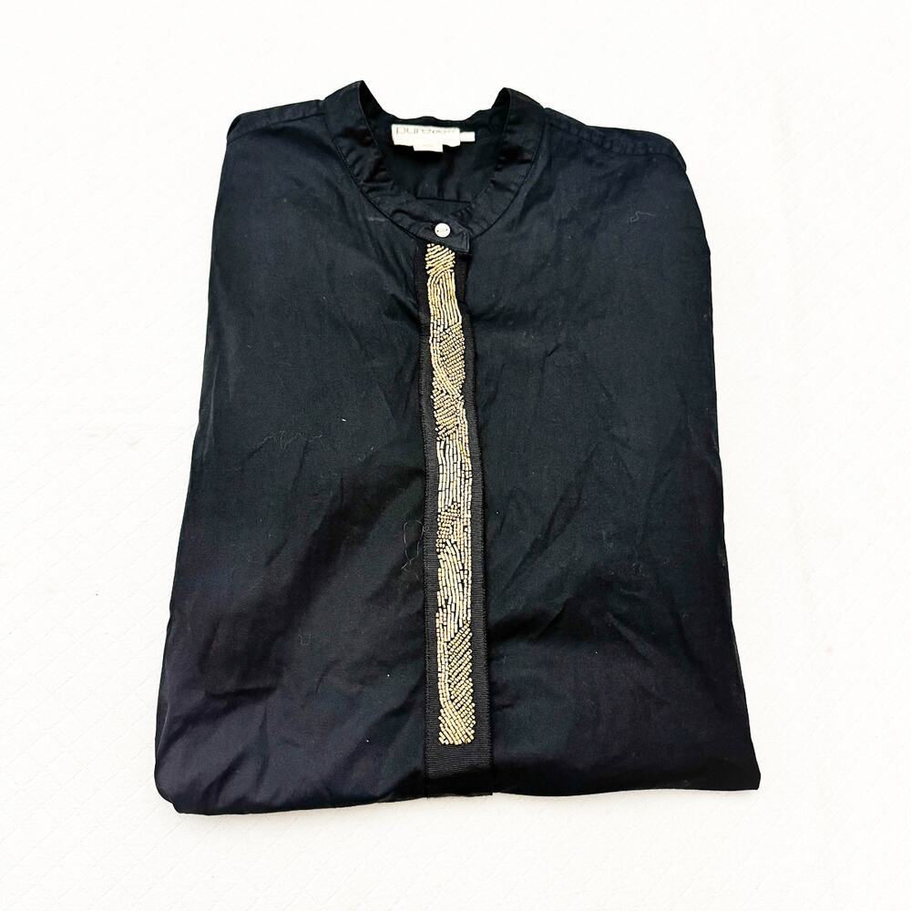 Pure DKNY Long Sleeve Embellished Gold Accents Long Sleeve Tunic Top Size Small